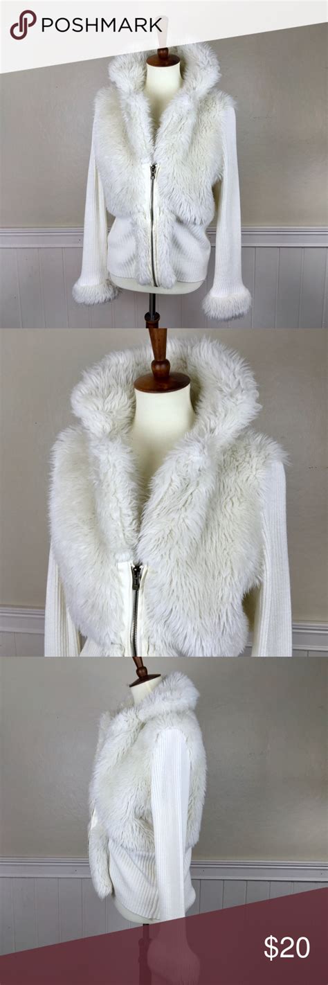 Roz And Ali Ivory Faux Fur And Knit Jacket Size Large Street Style Chic