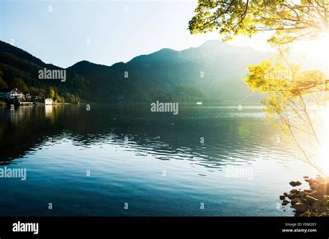 Sunset On Lake Kochel Bavaria Germany Stock Photo Alamy
