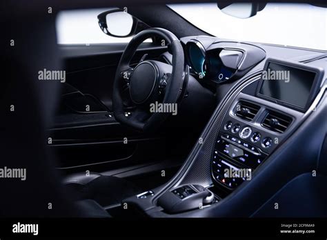 Super Sports Car Interior With Leather Black Seats Stock Photo Alamy