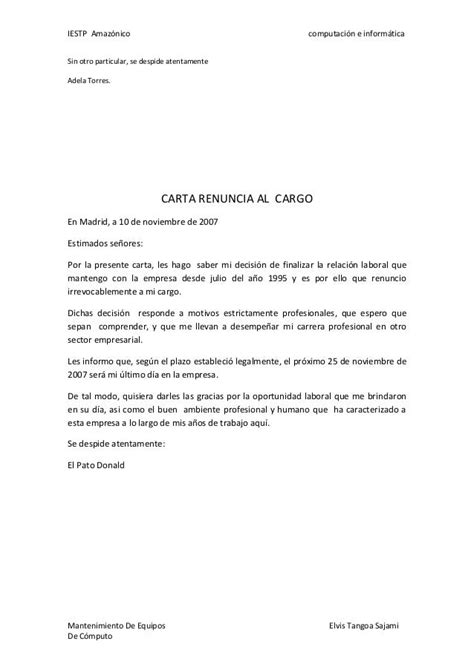 Carta De Renuncia Por Salud