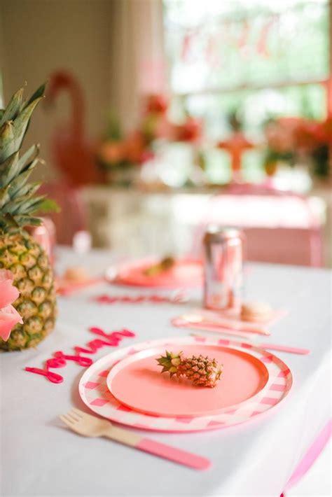 Pink Flamingo Inspired Table Setting From A Tropical Flamingo Birthday