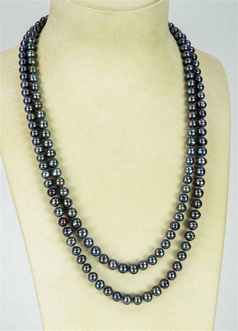 Striking Long Silver Grey Pearl Necklace For Sale At 1stdibs