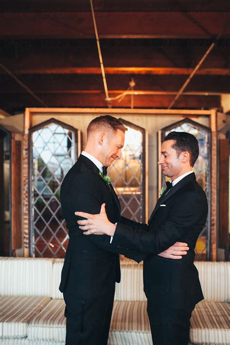 two grooms gay wedding first look by stocksy contributor anjali pinto stocksy