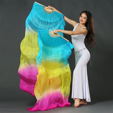 2018 new 100 silk stage performance props dance silk fans 180cm crossrange belly dance veils