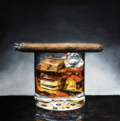 Still Life Original Painting Whiskey Cigar Original Painting Art By