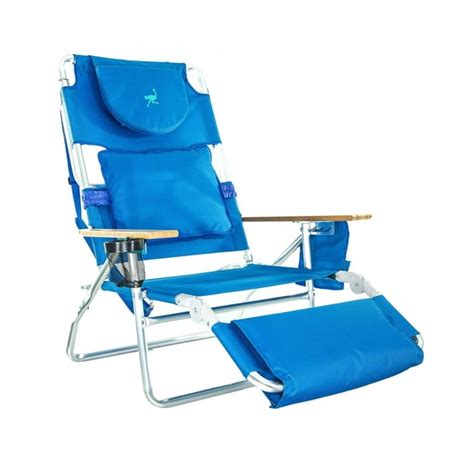 Ostrich Deluxe Padded 3 N 1 Outdoor Lounge Reclining Beach Chair Blue