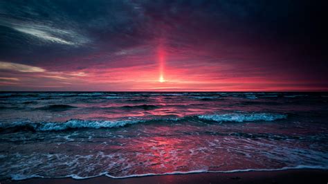 Sea Landscape Nature Beach Sunset Waves Horizon