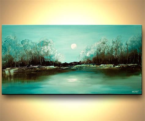 Modern Landscape Painting Turquoise Abstract Acrylic