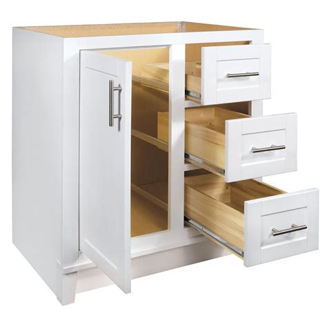 Sink base cabinet has 2 wood drawer boxes that offer a wide variety of storage possibilities. Glacier Bay Kinghurst 30 in. W x 21 in. D x 33.5 in. H ...