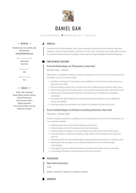 Front End Developer Resume Template