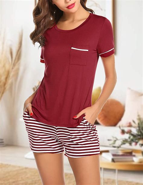 Ekouaer Womens Pajama Set Striped Short Sleeve Sleepwear Pjs Sets S XXL