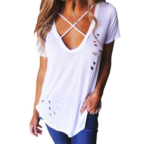 Buy Summer Tops Women Sexy V Neck Short Sleeve T Shirts Top Solid Plus
