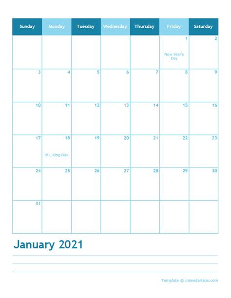 2021 Monthly Word Calendar Template Portrait Free Printable Templates
