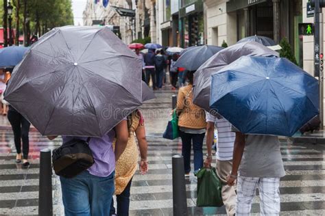 People With Rain Umbrellas In The Rainy City Stock Image Image Of