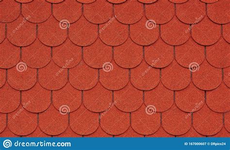 Close Up View On Red Asphalt Roofing Shingles Background Stock Image