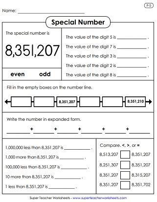 Place Value Worksheets (7 Digits or More)