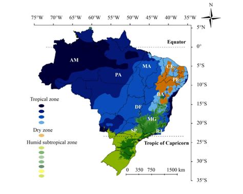 The Location Of Brazil With Its Köppen Climate Types Download