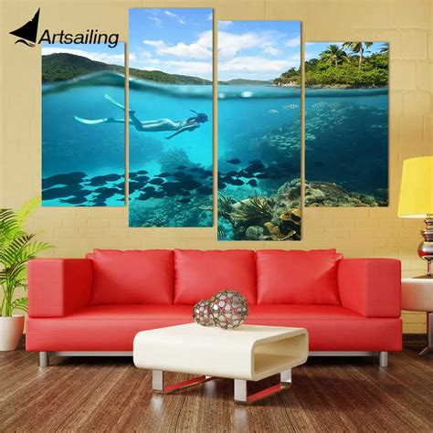 4 Piece Canvas Art Canvas Painting Tropical Diving Hd Printed Wall Art Home Decor Poster Wall