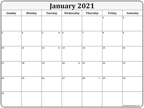 The calendar shows the moon phases of a year. January 2021 Lunar Calendar | Moon Phase Calendar