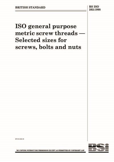 Bs Iso 2621998 Iso General Purpose Metric Screw Threads Selected