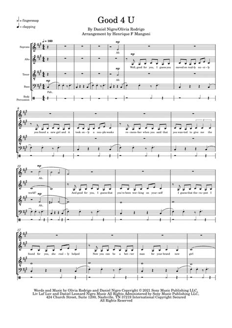 Good 4 U Arr Henrique F Mangoni Sheet Music Olivia Rodrigo Satb