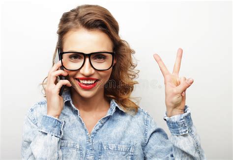 Woman Showing Victory Or Peace Sign Stock Image Image Of Lovely Face