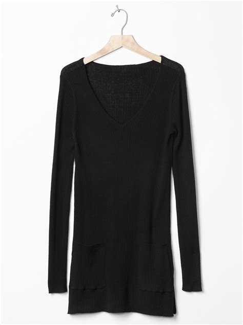 Gap Pure Body Ribbed Tunic Sweater In Black True Black Lyst
