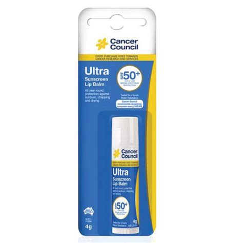 Formulated and made in australia, you can be sure that coles ultra sunscreen spf 50+ provides ample protection from the hot australian sun. Cancer Council Ultra Sunscreen Lip Balm SPF 50+ 4g