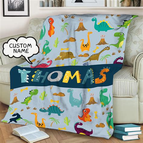Personalized Kids Dinosaur Blanket Custom Birthday Blanket Etsy