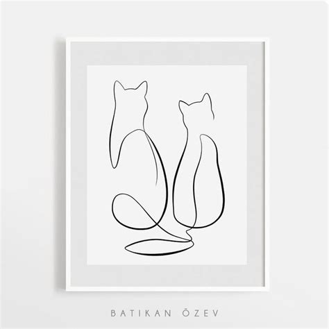 Cat Line Art Poster Minimal Decor Two Cats Print Minimal Etsy Line
