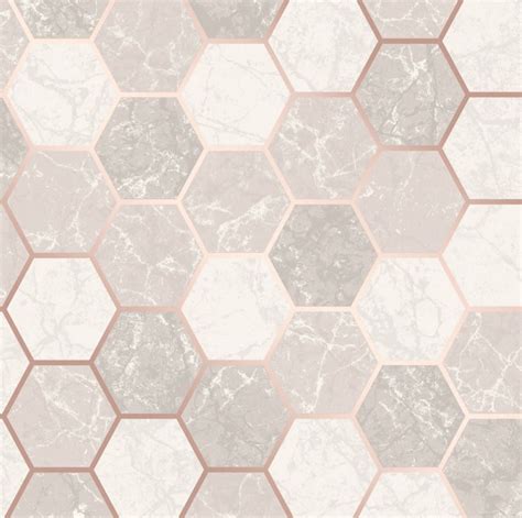 Crown Hexagon Geometric Marble Wallpaper Kitchen Grey Rose Gold