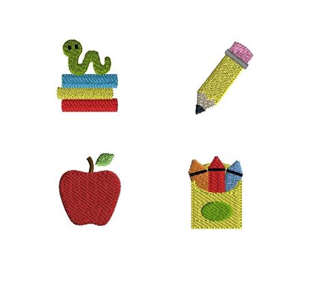 4 Mini School Machine Embroidery Designs Instant Download By Sewchacha