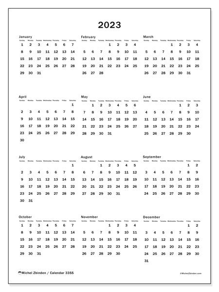 Calendar 2023 Year Ii Ss Michel Zbinden Bz