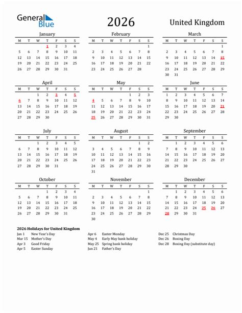 2026 United Kingdom Calendar With Holidays