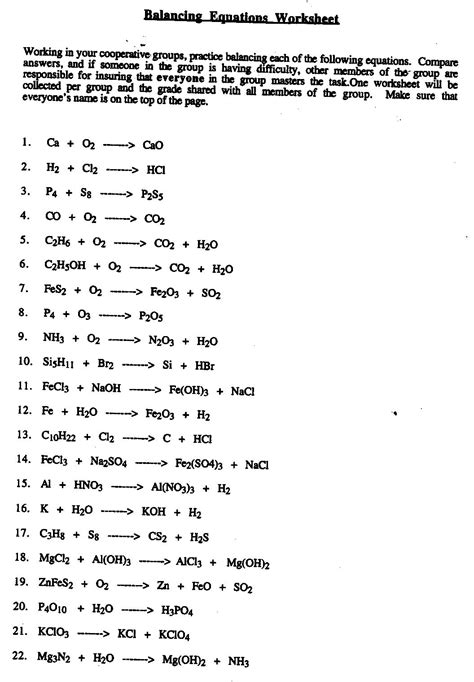 Balancing chemical equations standard of learning ch.3 b, c, e; Predicting Chemical Reactions Worksheets