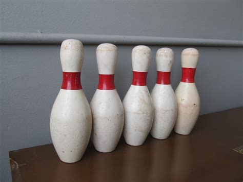 Vintage Set Of Wooden Bowling Pins Short Mini 7 38
