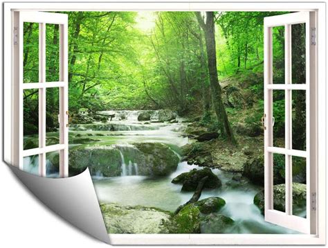 Artgeist wall mural forest 116 x83 xxl peel and stick self adhesive wallpaper removable large sticker foil wall decor print picture image design c b 0241 a a 4 3 a 3d forest wallpaper is a great choice for your living room dining room or bedroom where the rays of light tree bark and flower covered forest. IDEA4WALL Wall Murals for Bedroom Fake Window View Forest ...