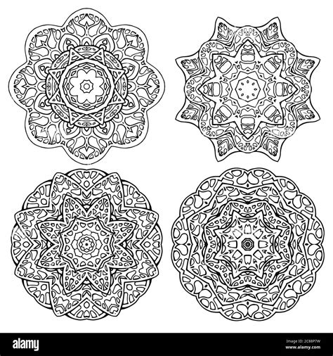 Set Round Mandalas For Coloring Doodle Stained Glass Designs For Your Creativity Stock Vector
