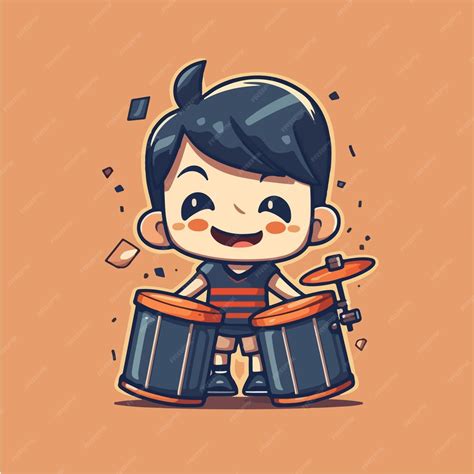 Premium Vector A Cartoon Of A Boy Playing Drums