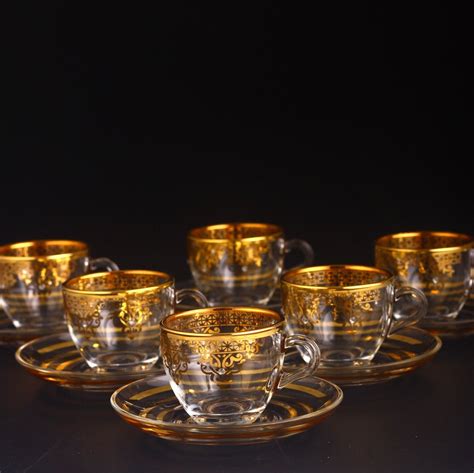 Gold Color Coffee Mugs Tea Glasses For Six Person Traditional Turk