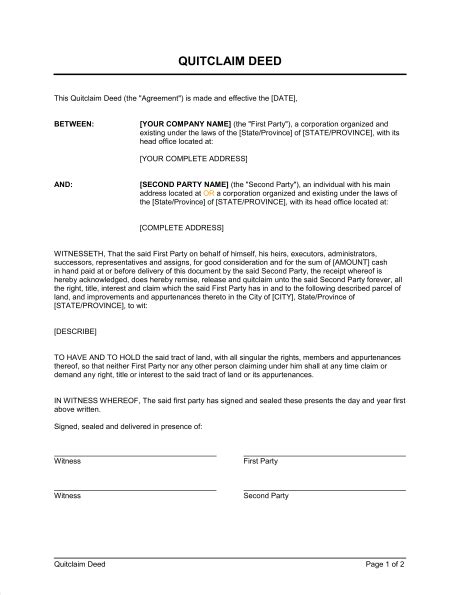 Deed Template Free Printable Documents