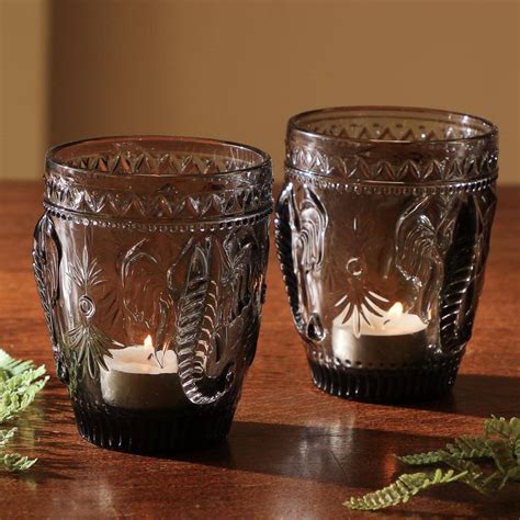 Set Of Two Exotic Elephant Glass Tea Light Holders By Dibor