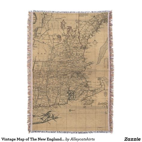 Vintage Map Of The New England Coast 1771 Throw Blanket Vintage Map