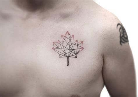 This one is placed on the side of the head, matching the owner's haircut. Low poly maple leaf tattoo on the left side of the