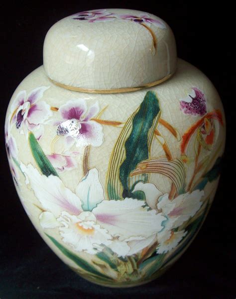 Lovely Vintage Estate Toyo Japan Orchid Ginger Jar Japanese Vase Ginger Jars Jar