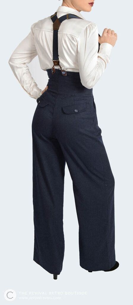 1940s Pinstripe Trousers For Women Stylish Wide Leg High Waist