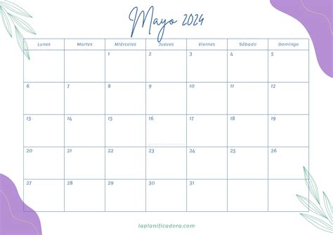 Calendarios Mayo 2024 💜 Para Imprimir