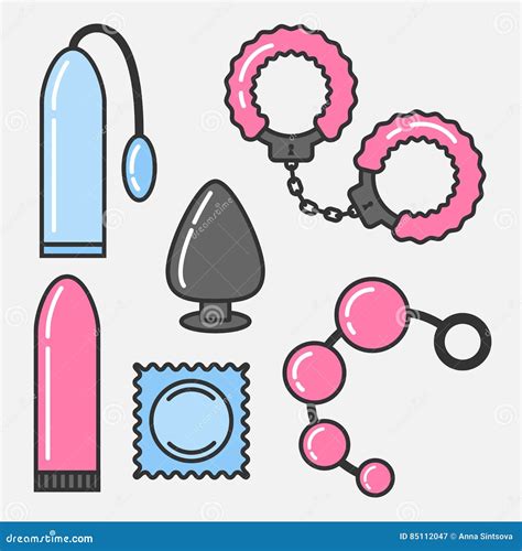 Vector Set Of Sex Toys In The Linear Flat Style Stock Vector Illustration Of Handcuffs