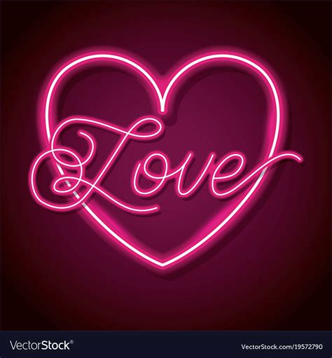 Neon Word Love With Heart Design Element For Happy