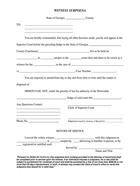Witness Subpoena Georgia Fill Out And Sign Online Dochub